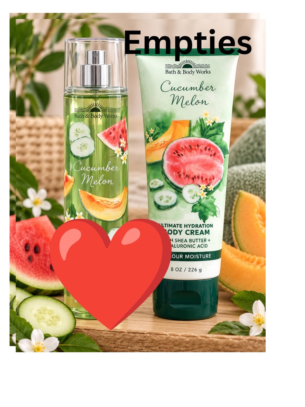 Bath & Body Works empty Cucumber Melon Body Cream & Fragrance